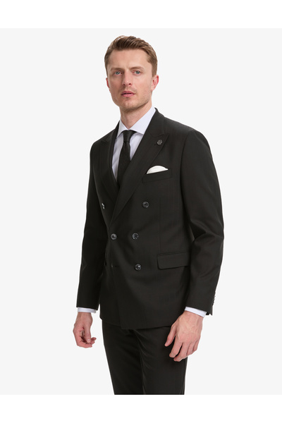 Pierre Cardin بدلة مخططة ضيقة سوداء 50325157-VR046