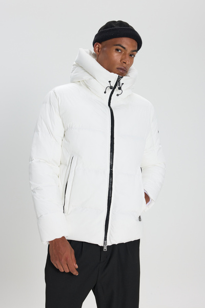 ALTINYILDIZ CLASSICS Men's White Standard Fit Detachable Hooded Stand Collar ...
