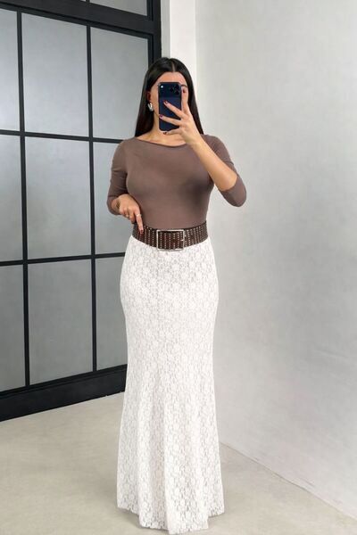 Lunea Womens Women's White Lace Fishnet Skirt