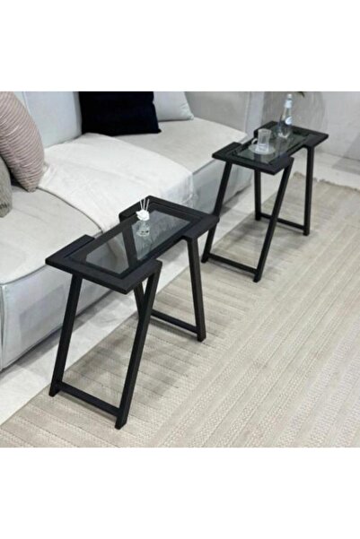 Telal Glass Side Tables with Black Metal Frame