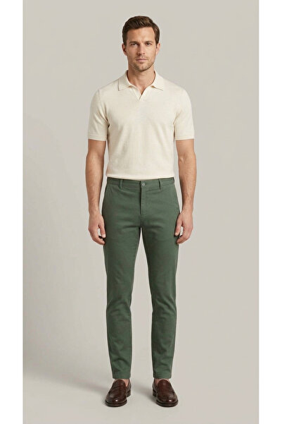 BRACCAS Erkek Yeşil Slim Fit Pamuklu Chino Pantolon