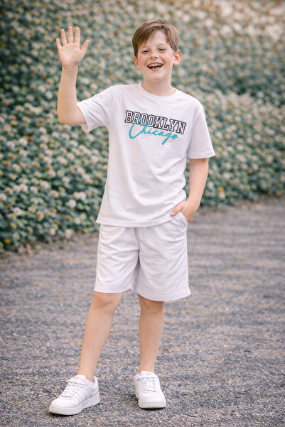 kahkaha kids Tricou alb cu imprimeu Brooklyn Chicago pentru băieți, din bumba...