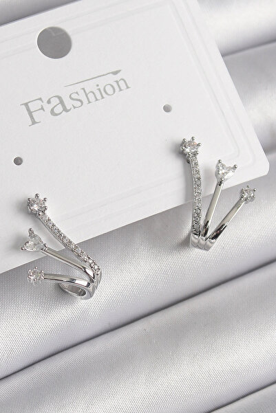 özssa Brass Silver Color Zircon Stone Women's Earrings