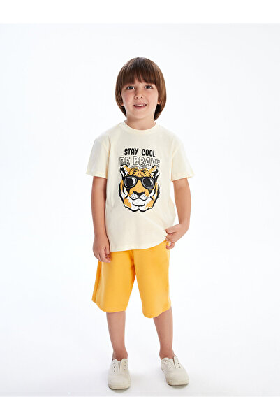 LC Waikiki Set de 2 piese pentru băieți: Tricou imprimat cu guler rotund și p...