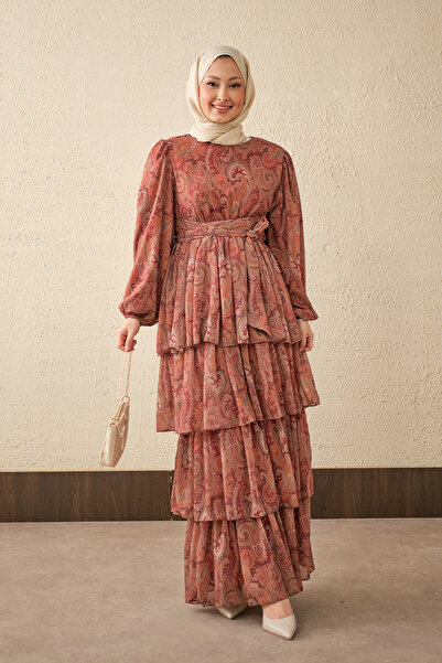 LOCCO Γυναικείο φόρεμα με έθνικ σχέδιο και δέσιμο στην πλάτη, μπορντό