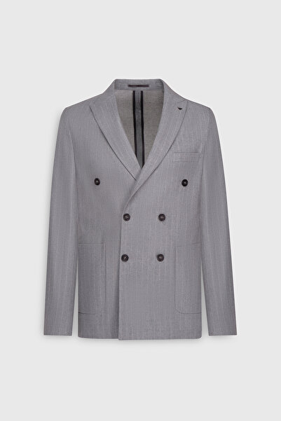 ALTINYILDIZ CLASSICS Ανδρικό γκρι μάλλινο μπουφάν με λεπτή εφαρμογή με ριγέ γ...