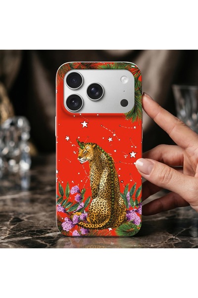 VİTELLİ iPhone 17 Pro Max Uyumlu Wonderland Turuncu Leopar Telefon Kılıfı