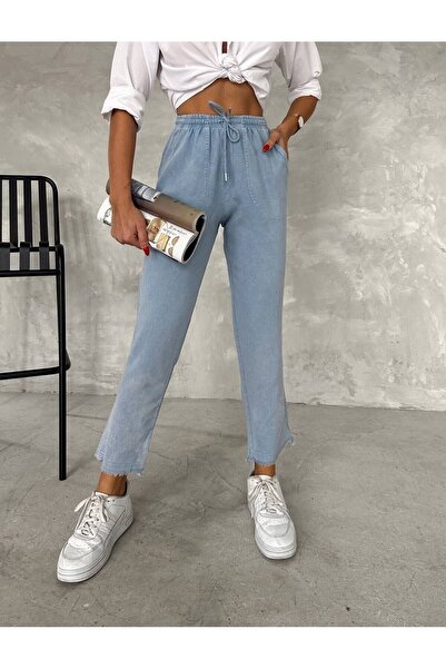 MODA GARDEN 35 AR66 Asit Yıkamalı Beli Lastikli Rahat Kesim Kadın Pantolon