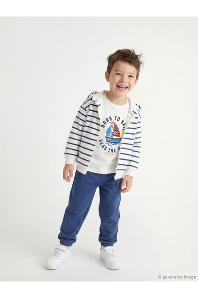 LC Waikiki Printed Boys Cardigan, T-shirt, and Sweatpants