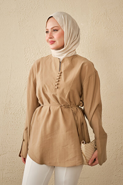 LOCCO Women's Front Buttoned Waist Tie Tunic Mink