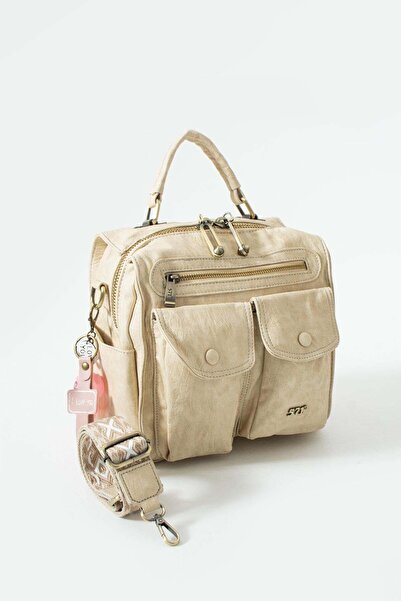 H&D COLLECTİON 571 COLLECTİONE Πλυμένο Δερμάτινο Πολυλειτουργικό Σετ Κρέμας γ...