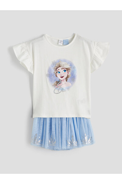 LC Waikiki Tricou cu imprimeu Elsa pentru fete și fustă din tul