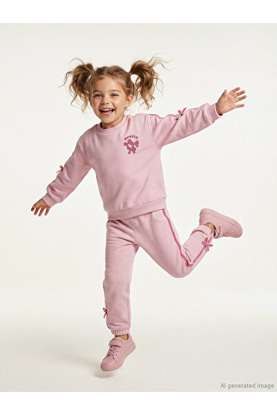 LC Waikiki Bow Detail Girls' Thick Sweatshirt and Sweatpants