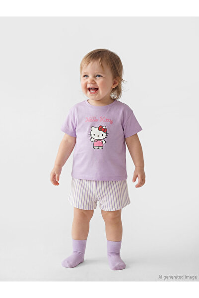 LC Waikiki Set tricou și pantaloni scurți pentru fetițe, cu imprimeu Hello Kitty