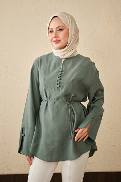 LOCCO Women's Front Buttoned Waist Tied Tunic Mint Green