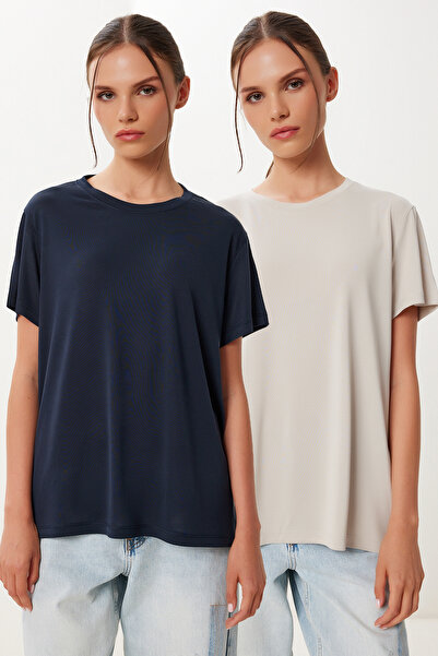 Lovelyİstanbul Συσκευασία 2 τεμαχίων Basic Modal Πλεκτό T-shirt LFN0102 ΣΚΟΥΡ...