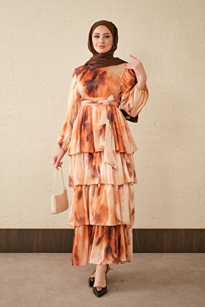 LOCCO Γυναικείο φόρεμα με έθνικ σχέδιο και δέσιμο στην πλάτη, πορτοκαλί