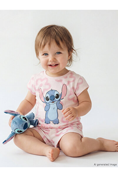 LC Waikiki Tricou și pantaloni scurți pentru fetițe cu imprimeu Stitch
