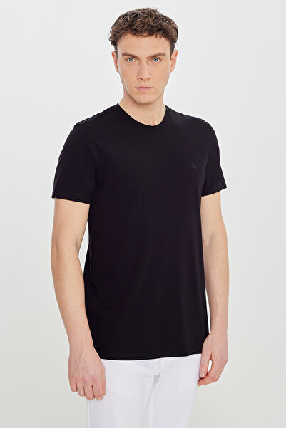 ALTINYILDIZ CLASSICS تي شيرت رجالي أسود ناعم الملمس ذو قصة ضيقة وياقة دائرية ...