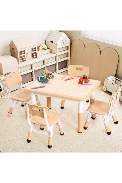 Garvee Kids Table & Chairs Set (4-Piece) Height Adjustable - 32" Wipe-Clean C...