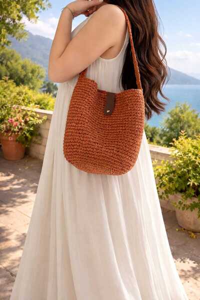 Eylül Deniz Handmade El Örgüsü, Torba Çanta, Turuncu Renk Anneler Günü için