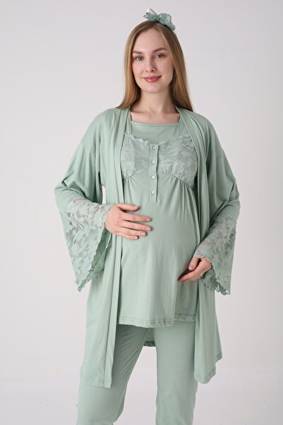 Lohusa Homewear مجموعة بيجامات صيفية أنيقة للحوامل باللون الأخضر للموسم الجدي...