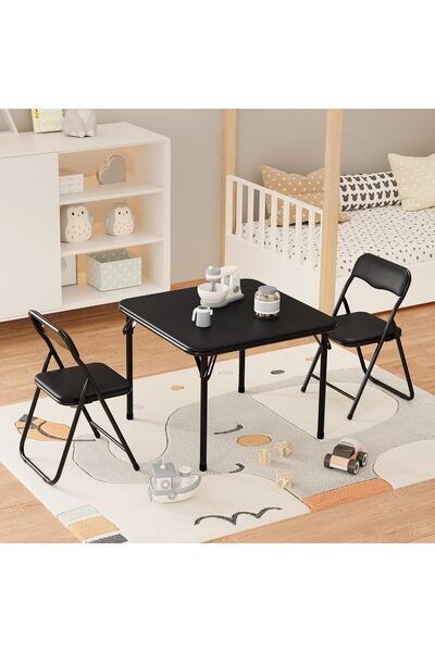 Garvee Kids 3-Piece Folding Table and Chair Set - Soft PU Cushion Seats, No A...