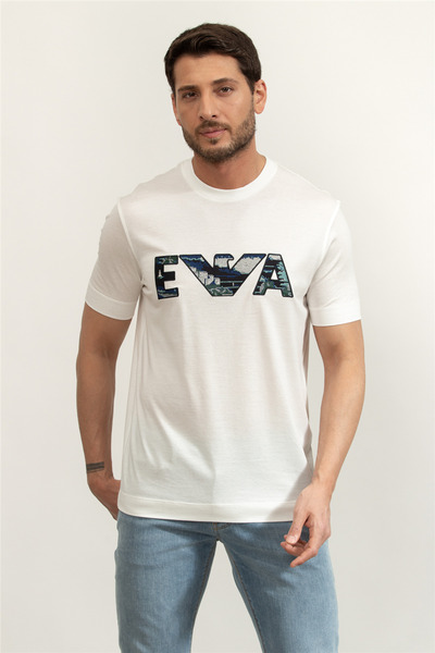 Emporio Armani Men's Regular Fit Logo Embroidered Short Sleeve White T-Shirt