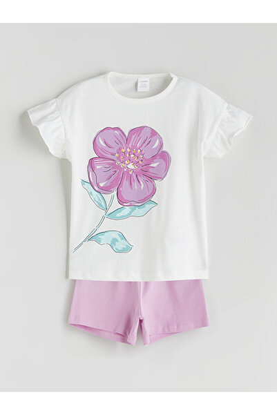 LC Waikiki Set 2 piese: Tricou și pantaloni scurți florali pentru fete