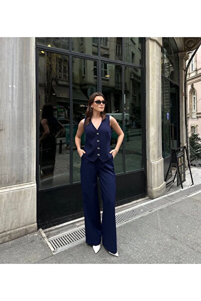 modasindoma Σετ Γιλέκο με Διπλή Υφασμάτινη Κορδέλα και Λεπτομέρεια με Χρυσά Κ...