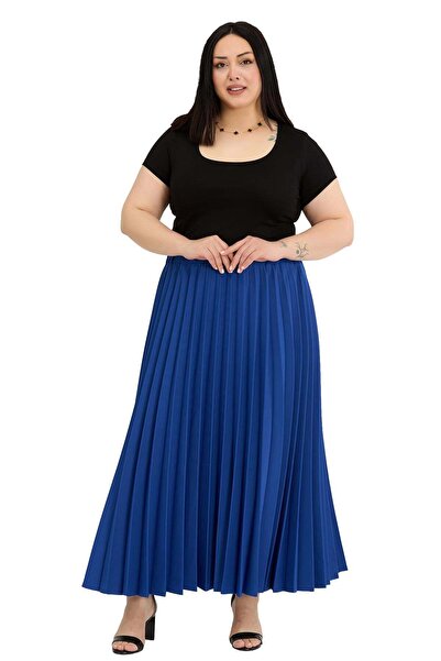 DISENTIS MODEST Μεγάλο μέγεθος, ελαστική μέση, πλισέ μακριά μπλε φούστα