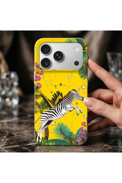 VİTELLİ iPhone 17 Pro Uyumlu Wonderland Sarı Zebra Telefon Kılıfı