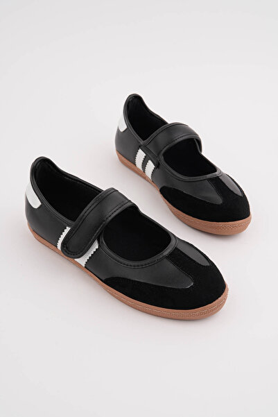 RoseVeno Γυναικεία μαύρα παπούτσια μπαλαρίνας με Velcro Mary Jane Daily Sports