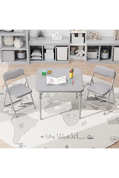 Garvee Kids 3-Piece Folding Table and Chair Set - Soft PU Cushion Seats, No A...