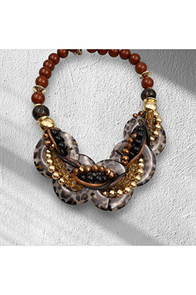 Yaseminli Butik Leopard and Gold Detailed Acrylic Necklace