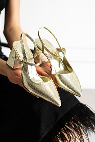 dabab shoes TAMARA Γυναικεία παπούτσια slingback με χρυσό σχέδιο φιδιού, με μ...