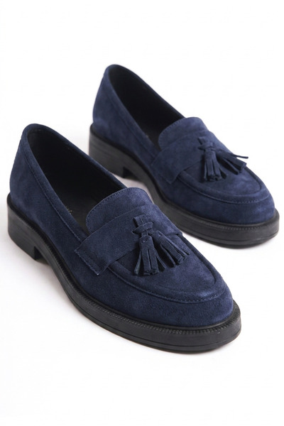 GRADA Γυναικεία Loafer Παπούτσια από Γνήσιο Δέρμα Σουέντ σε Σκούρο Μπλε με Φο...