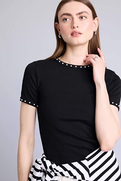 DeFacto Μπλουζάκι με κοντό μανίκι Slim Fit με λαιμόκοψη Crew και ριμπ λεπτομέ...