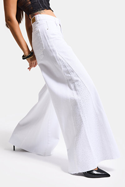 it's basic Γυναικείο λευκό τζιν T-5s6-2 Palazzo Fit με λάμψη στη μέση και λεπ...