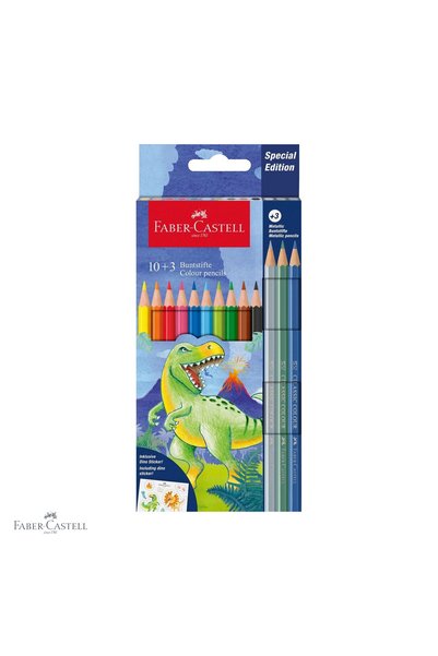 Faber Castell Set de 13 creioane colorate Faber-Castell, ediție dinozauri, mi...