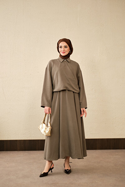 LOCCO Γυναικείο φόρεμα Breeze με πράσινο χακί πουκάμισο