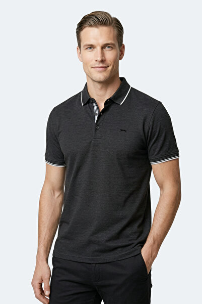 Slazenger Ανδρικό μπλουζάκι ZERU με γιακά πόλο σε μαύρο χρώμα