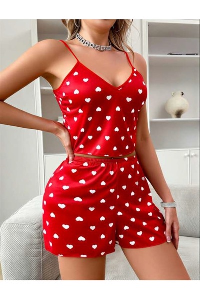 Viselya Σετ πιτζάμες με σχέδιο καρδιάς και σορτς με κορδόνια