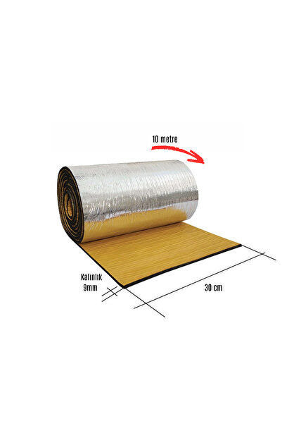SLCMARKETİM Kauçuk Bant Oto Ses Yalıtımı 9mm Alüminyum Folyolu 30 Cm X 10 Metre