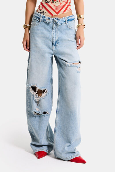 it's basic Γυναικείο τζιν σε χρώμα τζιν 4s6-32 ίσια γραμμή με λεπτομέρεια ζών...