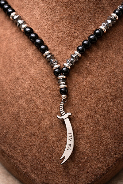 Otto Man Steel Jewelry Siyah Oniks Ve Hematit Taşlı Erkek Çelik Kolye Hz Ali ...