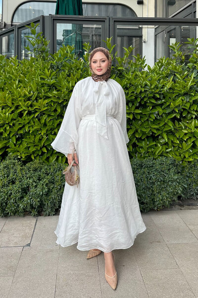 LOCCO Γυναικείο φόρεμα από ύφασμα τούλι με δέσιμο στο λαιμό και λεπτομέρεια σ...