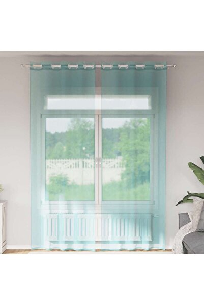 vidaxl Voile κουρτίνες με ροδέλες 2 τεμάχια Τιρκουάζ