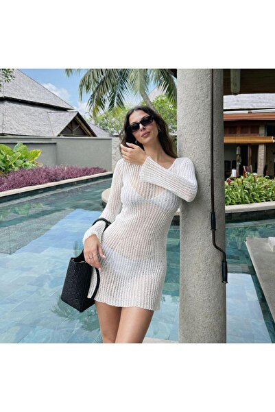 My Blog Λευκό Glitter Mini Διαφανές Φόρεμα Παραλίας