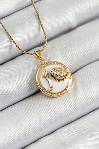 özssa 316L Steel Chain White Enamel Artistic Portrait Oyster Model Gold Color...